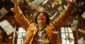 baiat care se bucura de bani care cad pacanica