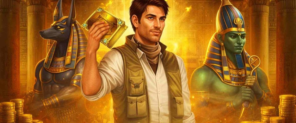 Book of Dead – banner slot online cu tematică egipteană, cartea specială și aventurierul explorator Rich Wilde