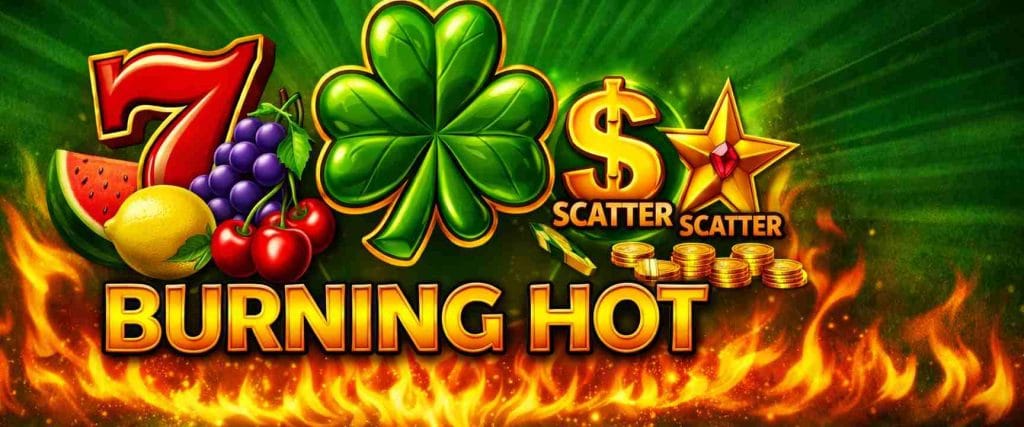 Banner slot Burning Hot (EGT) cu role de fructe și simboluri clasice de cazino