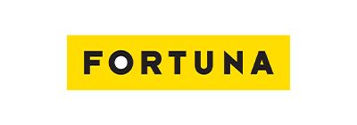 logo Fortuna cu text de culoare neagra pe fundal galben