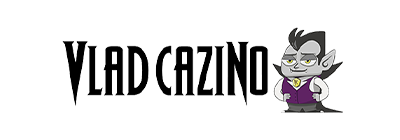 logo Vlad cazino scris cu litere de culoare neagra si un personaj vampir