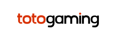 Toto Gaming logo scris cu litere de culoare roșie si neagra pe fundal gri