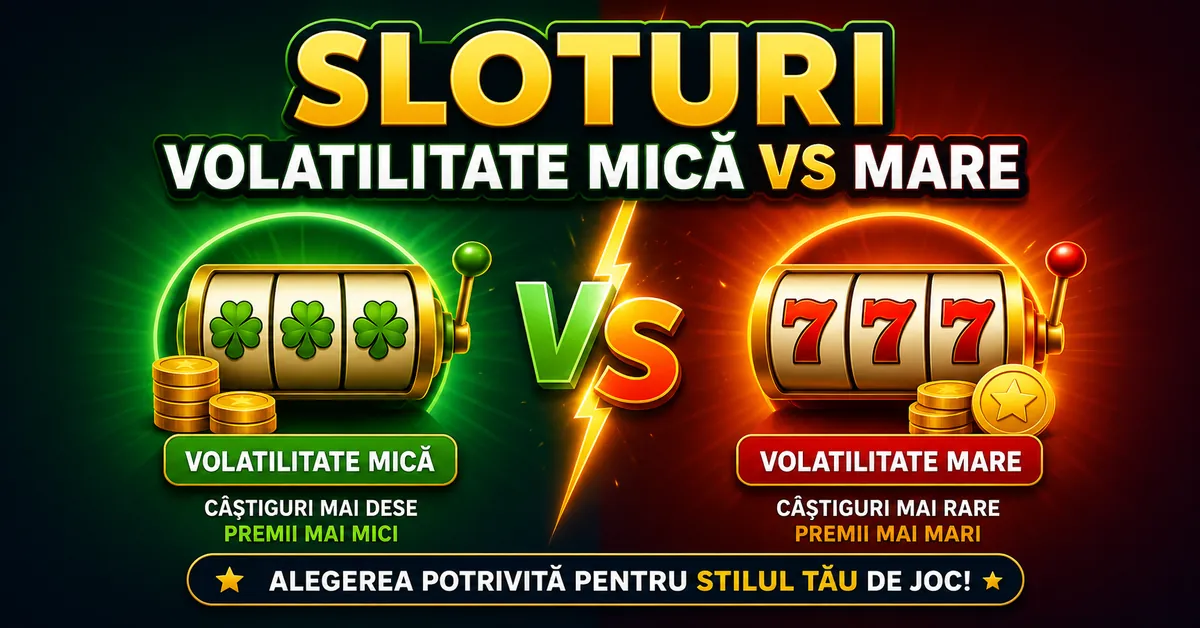 Sloturi cu volatilitate mică vs mare, comparație între câștiguri mai dese și premii mai rare