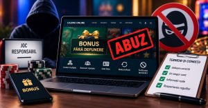 magine ilustrativă despre abuzul de bonus la cazinourile online, reprezentat prin utilizarea necorespunzătoare a promoțiilor, conturi multiple, informații false și încălcarea termenilor și condițiilor.